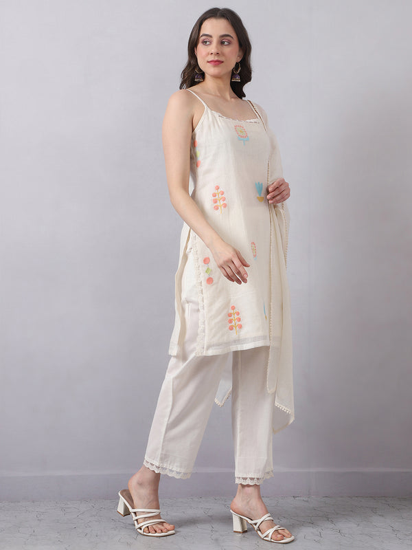 Sleeveless Kota Doria Kurta Set with Dupatta