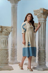 Ivory Blue Cotton Flex Midi Dress