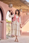Pink Embroidered Jacket Layered Tiered Dress