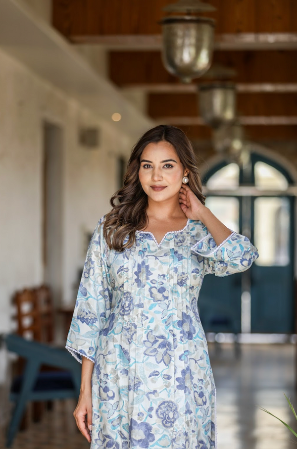 Digital Print Gazzi Silk Suit Set with Pintuck Detailing