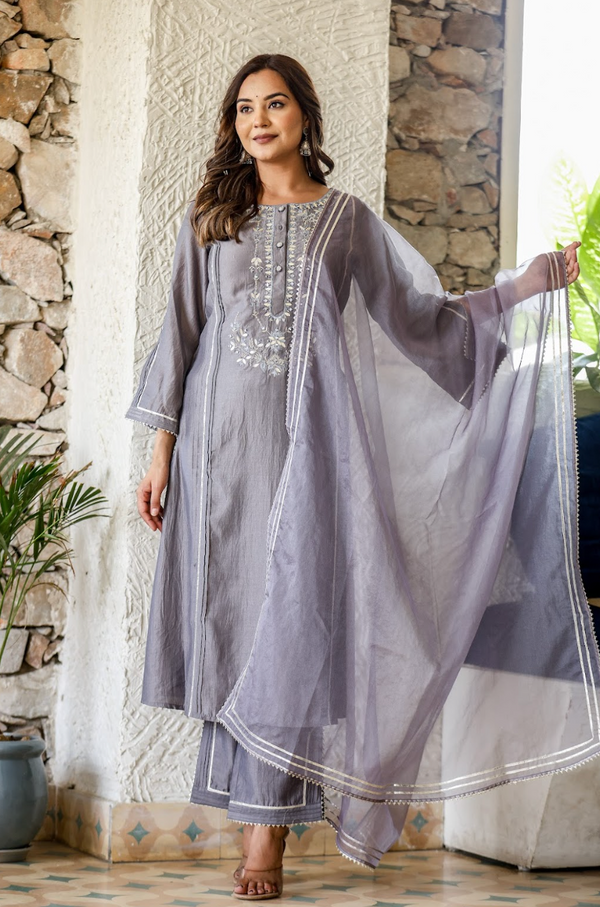 Digital Printed Pintuck Kurta & Sharara Set in Gazzi Silk