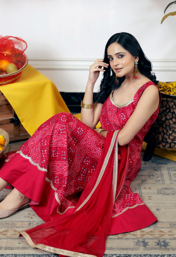 Flex Muslin Anarkali Kurta & Pants 3-Piece Set with Net Dupatta