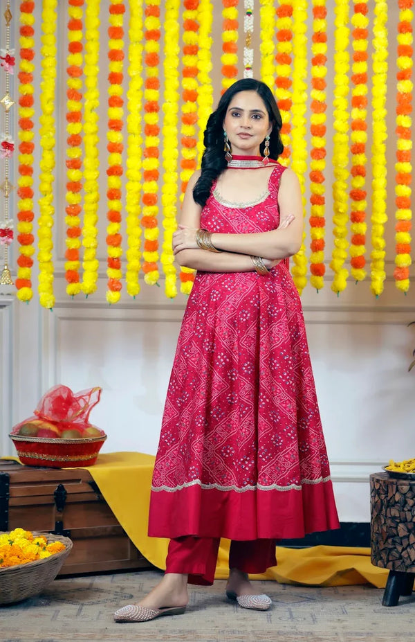 Flex Muslin Anarkali Kurta & Pants 3-Piece Set with Net Dupatta