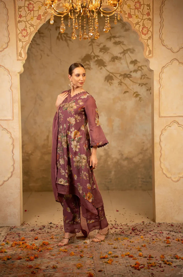 Floral A-Line Kurta Set with Dupatta