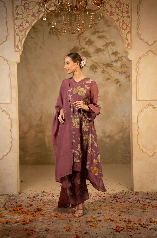 Floral A-Line Kurta Set with Dupatta