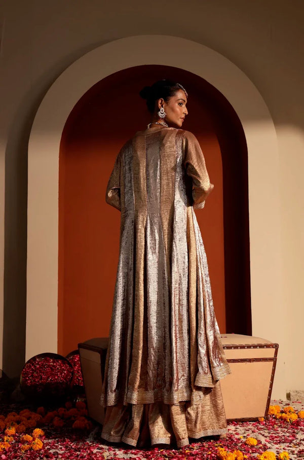 Hand-Embroidered Gajji Silk Shrug & Sharara Set