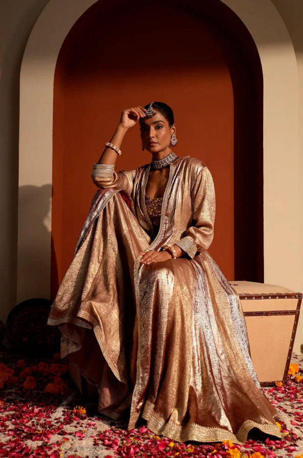 Hand-Embroidered Gajji Silk Shrug & Sharara Set