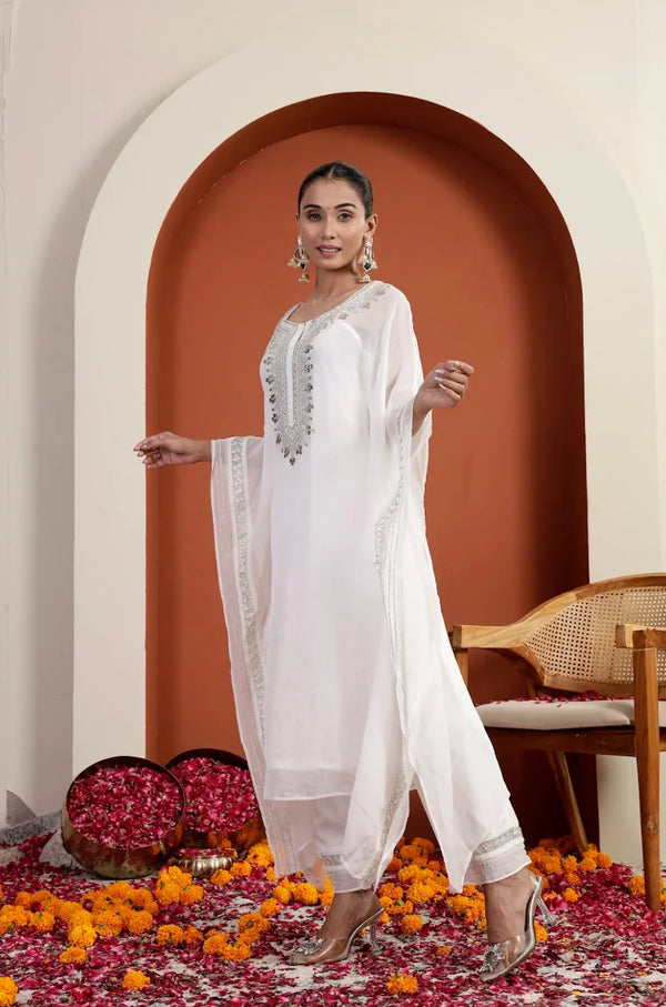 Hand-Embroidered Silk-Organza Kaftaan Set