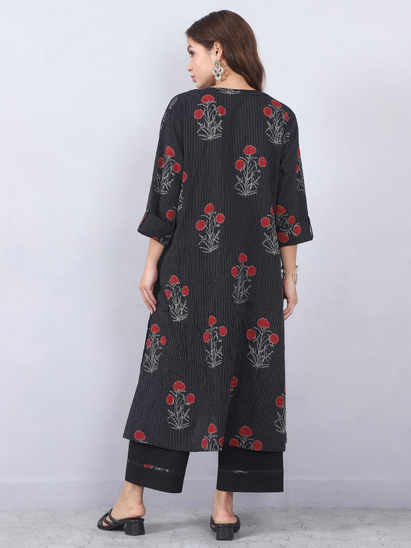 Cotton Kurta Pant Set with Block Print