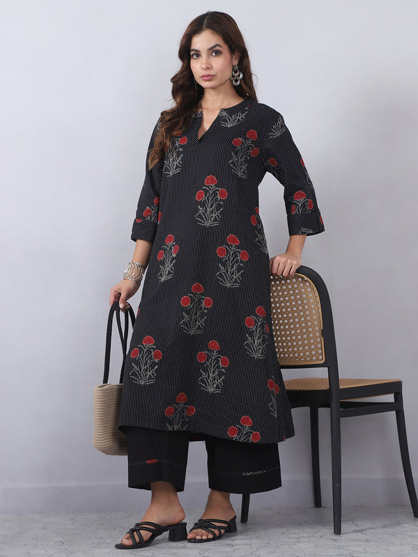 Cotton Kurta Pant Set with Block Print