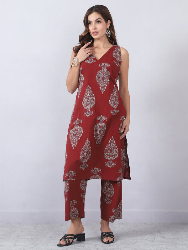 Blue and Maroon Kurta Pants Set