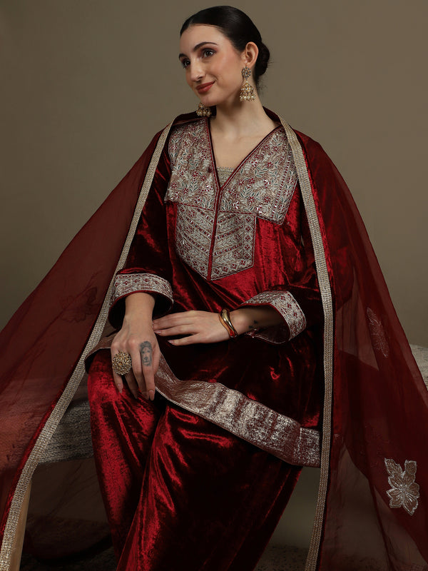 Choga Style Mehroon Farshi Salwaar Set with Dupatta