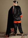 Straight Kurti & Farshi Salwaar Set with Dupatta in Black & Rust Orange
