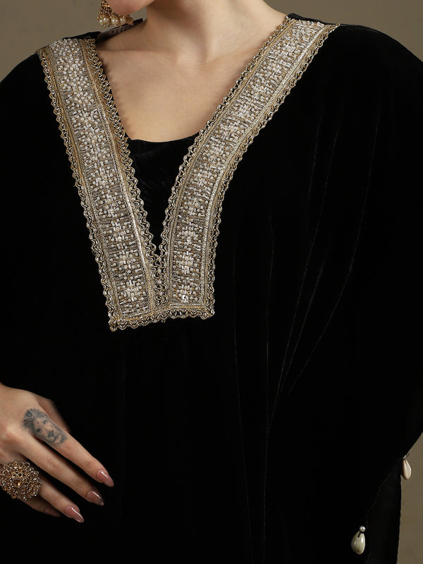 Black Micro Velvet Kaftan Set