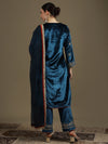 Straight Fit Teal Blue Velvet Kurti Set with Organza Dupatta
