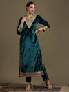 Long Straight Rama Green Velvet Kurti Set (Kaftan Fit)