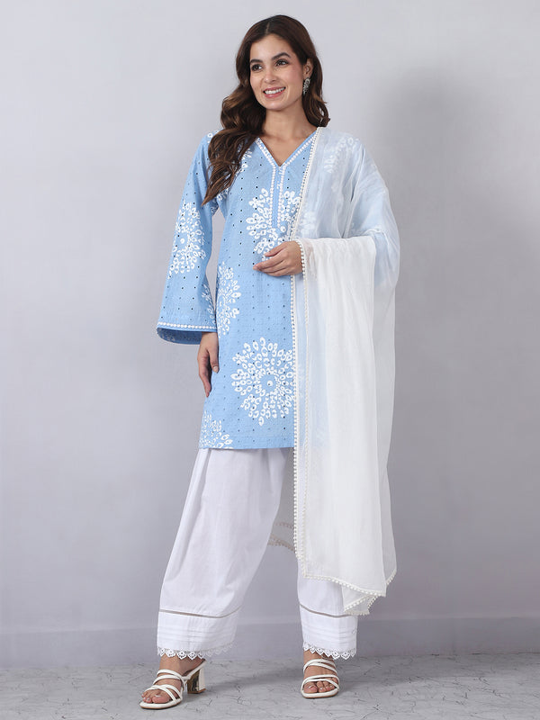 Powder Blue Embroidered Farshi Salwar Set