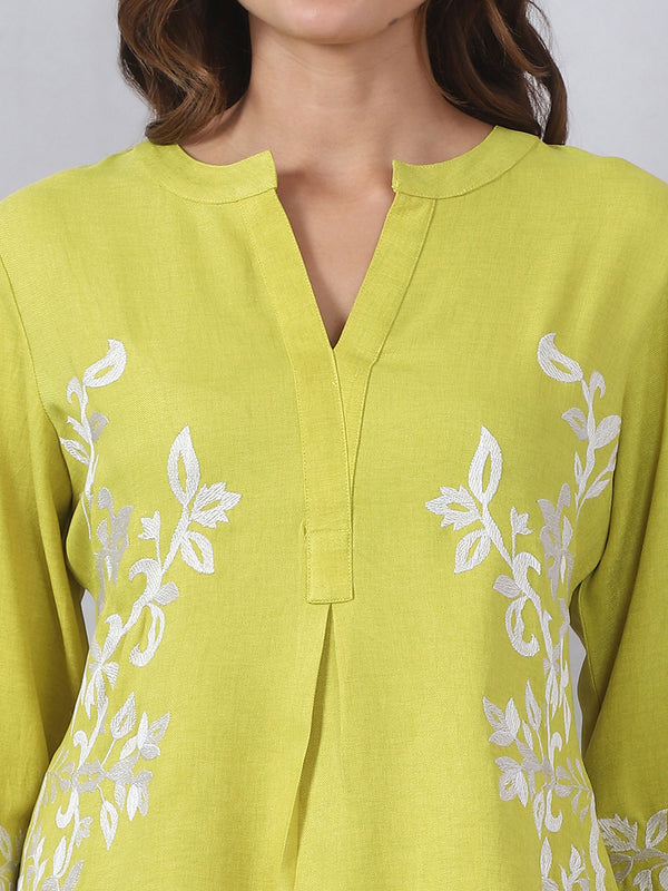 Green Cord Set with Embroidery Detail on Top