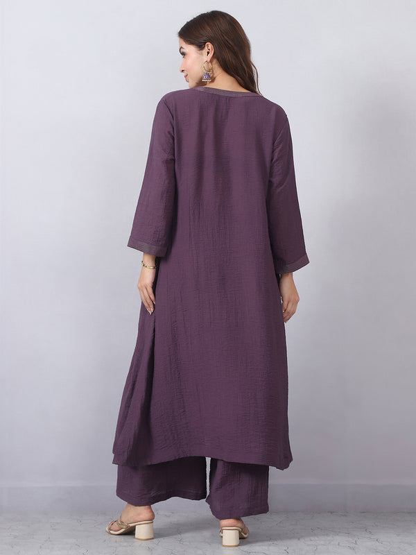 Purple Cord Set with Zari Detail on Neck and Sleeves