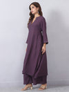 Purple Cord Set with Zari Detail on Neck and Sleeves