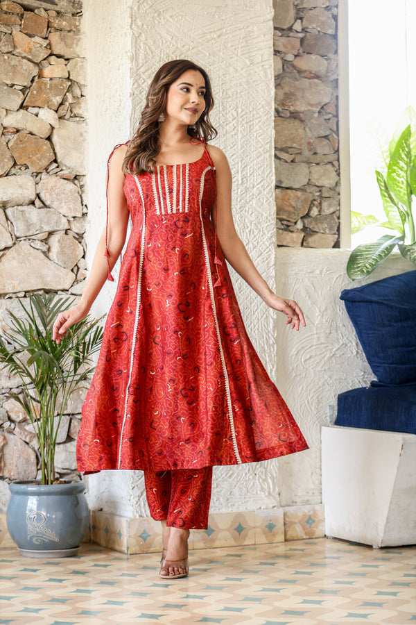 Bandhani Foil Printed Sleeveless Suit Set