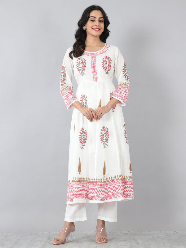 Block Print Cotton Cambric Anarkali Suit Set