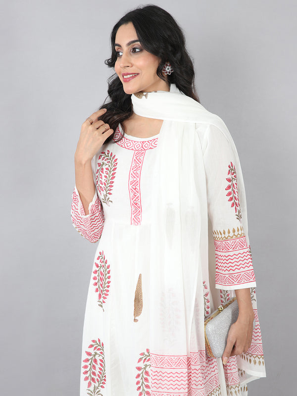 Block Print Cotton Cambric Anarkali Suit Set