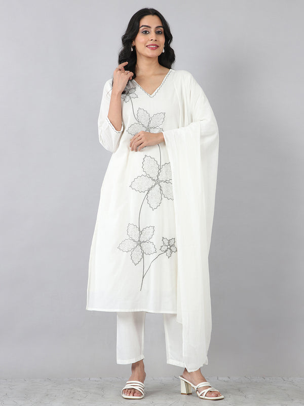 Elegant White Floral Kurta Set