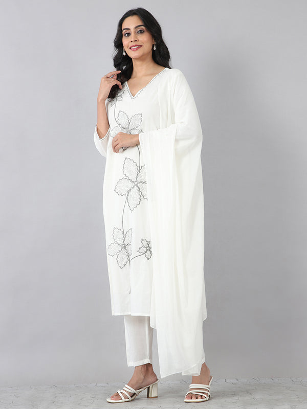 Elegant White Floral Kurta Set