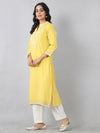Bright Yellow Embroidered Everyday Rayon Kurti