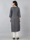 Dark Grey Round Neck Embroidered Rayon Kurti
