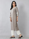 Taupe Grey Thread Embroidered Rayon Kurti