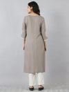 Taupe Grey Thread Embroidered Rayon Kurti