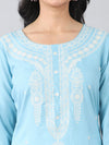 Sky Blue Classic Embroidered Rayon Kurti