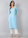 Sky Blue Classic Embroidered Rayon Kurti