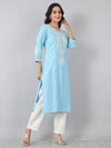 Sky Blue Classic Embroidered Rayon Kurti