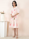 Peach Blossom Embroidered Cotton Cambric Midi Dress