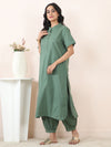 Dark Green Cotton Linen Embroidered Co-Ord Set