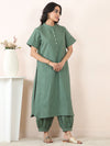 Dark Green Cotton Linen Embroidered Co-Ord Set