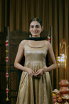 Gold-Foil Nylon Viscose Anarkali 3-Piece Set