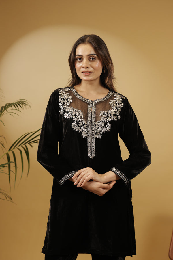 Slim Fit Black Micro Velvet Co-ord Set