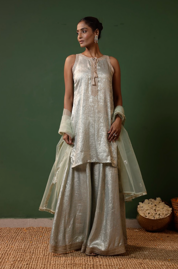 Nysa Silk A-Line Kurta Set with Organza Dupatta