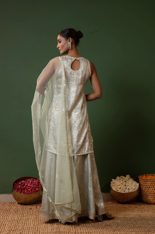 Nysa Silk A-Line Kurta Set with Organza Dupatta