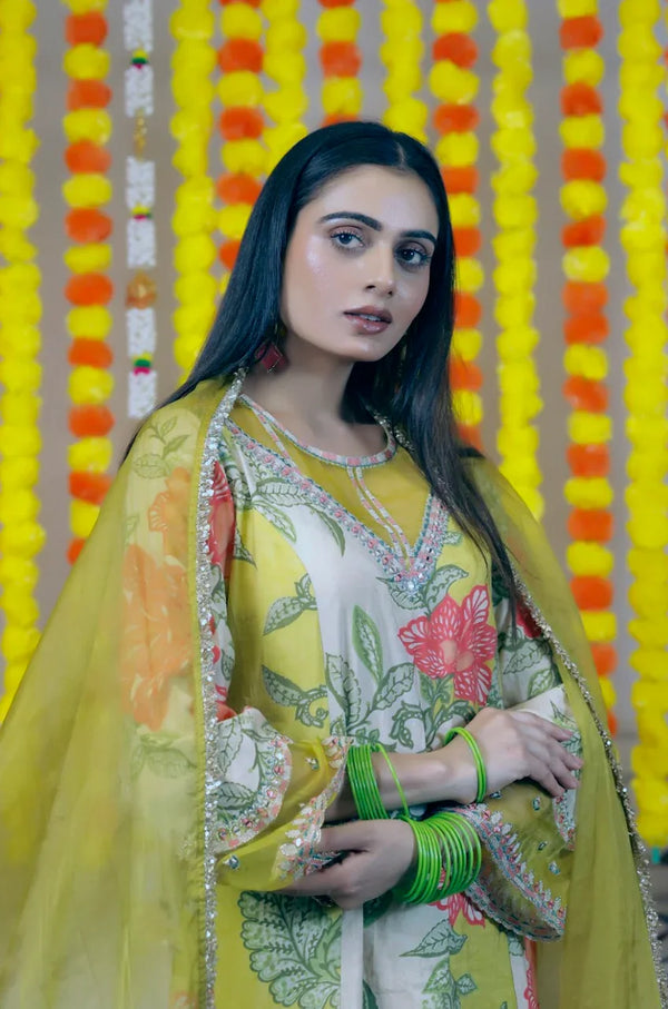 Viscose Muslin Straight Kurta & Pants 3-Piece Set with Organza Dupatta