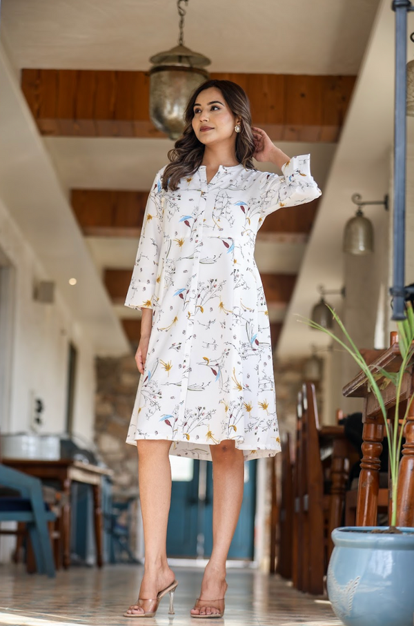 White Multi-Print Kurta in Natural Rayon