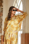 Yellow Printed Rayon 2-Piece Suit Set with Foil Accents