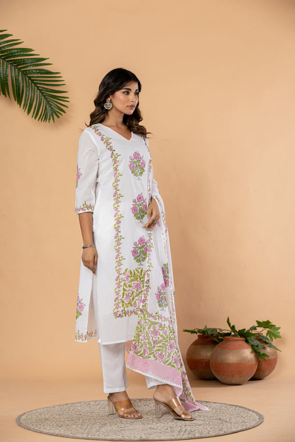 Floral Block Print Straight Suit Set