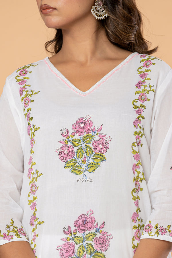 Floral Block Print Straight Suit Set