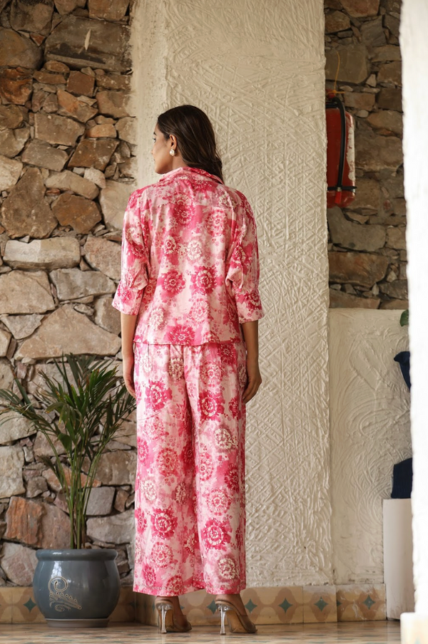 Bubble Pink Embroidered Pocket Coord Set in Rayon