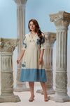 Ivory Blue Cotton Flex Midi Dress